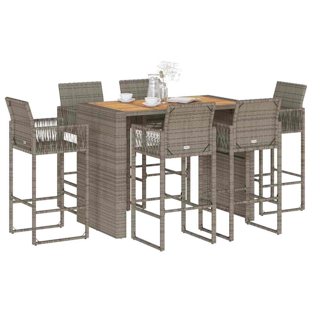 Set Bar da Giardino 7pz senza Cuscini Grigio Polyrattan Acacia 3328894