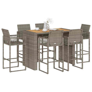 Set Bar da Giardino 7pz senza Cuscini Grigio Polyrattan Acacia 3328894