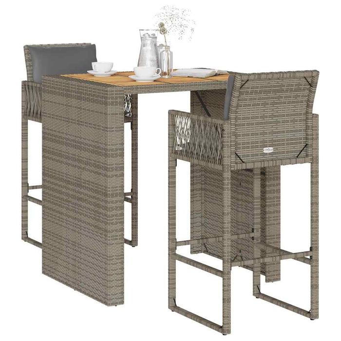 Set Bar da Giardino 3 pz con Cuscini Grigio Polyrattan Acacia 3328897