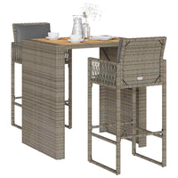 vidaXL Set Bar da Giardino 3 pz con Cuscini Grigio Polyrattan Acacia