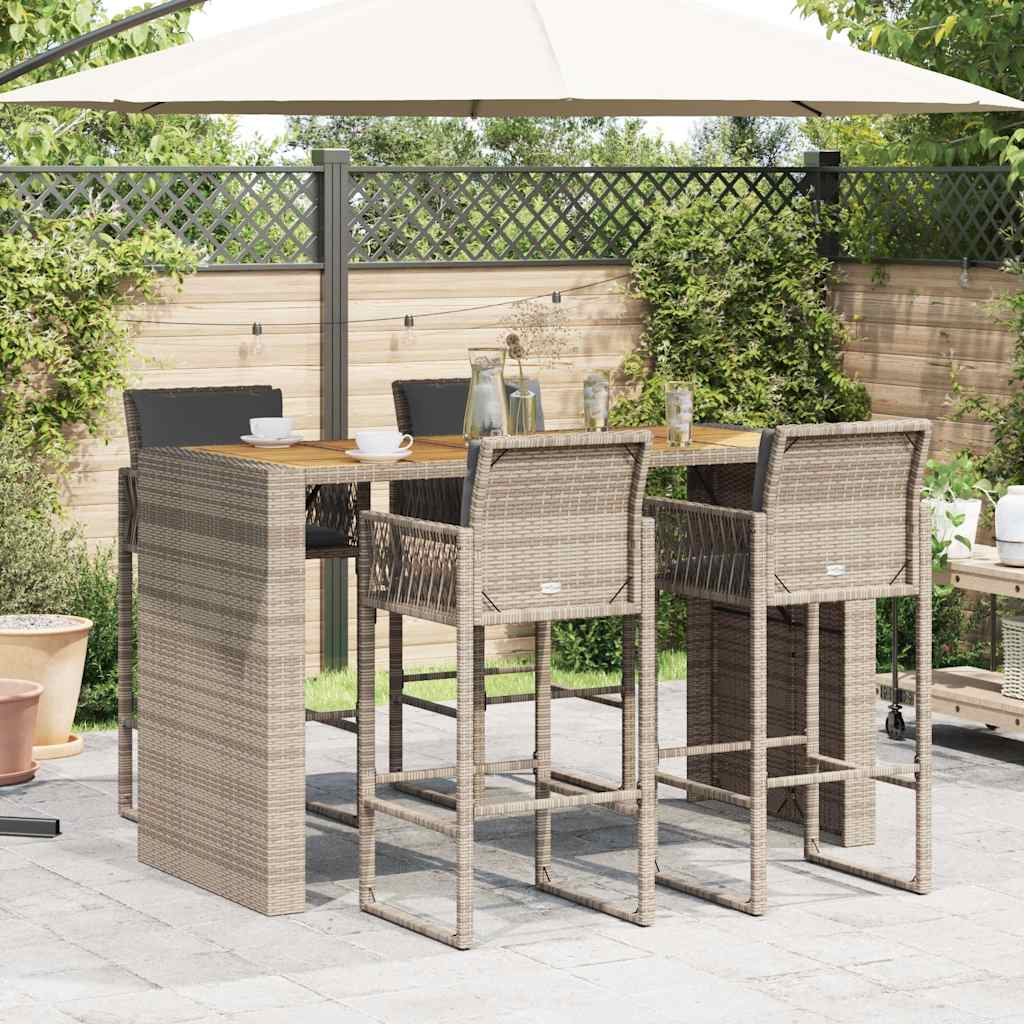 Set Bar da Giardino 5 pz con Cuscini Nero in Polyrattan Acacia 3328903