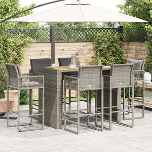 vidaXL Set Bar da Giardino 7 pz con Cuscini Grigio Polyrattan Acacia