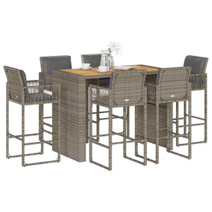 vidaXL Set Bar da Giardino 7 pz con Cuscini Grigio Polyrattan Acacia