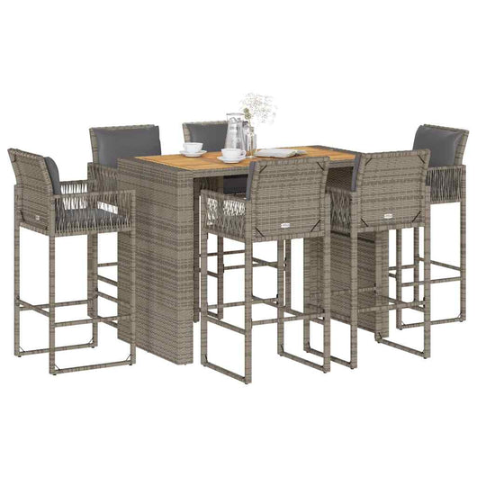 vidaXL Set Bar da Giardino 7 pz con Cuscini Grigio Polyrattan Acacia