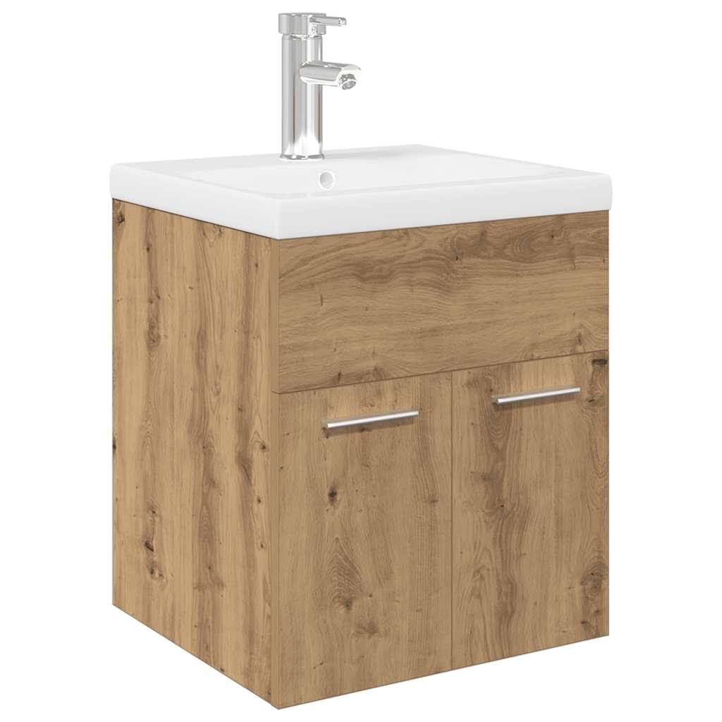 Mobile Bagno con Lavabo Integrato&Rubinetto Rovere Artigianale 3328906