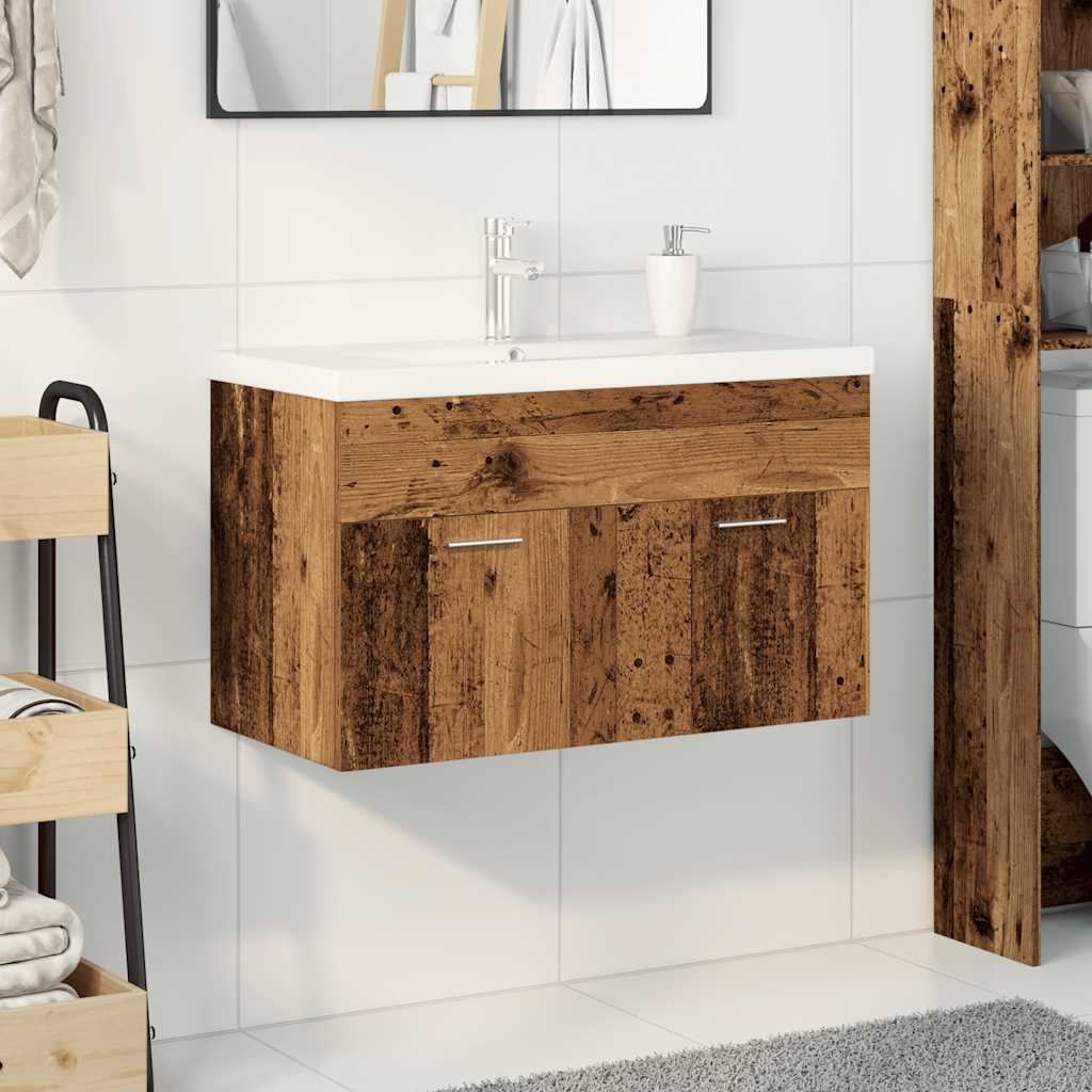 Mobile da Bagno con Lavabo Integrato e Rubinetto Legno Antico 3328907