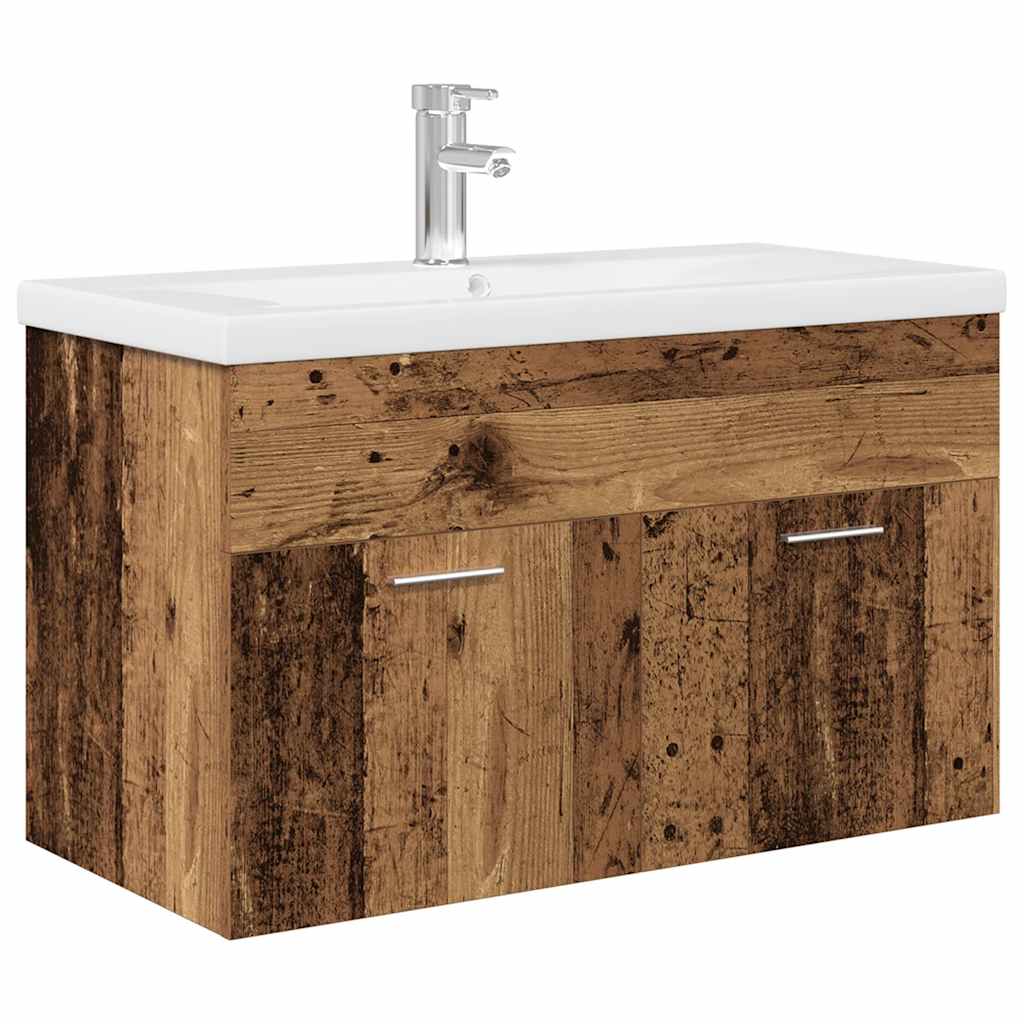 Mobile Bagno Lavabo Integrato-Lavandino-Armadietto da bagno Legno Antico in Legno Multistrato