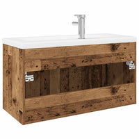 Mobile Bagno Lavabo Integrato-Lavandino-Armadietto da bagno Legno Antico in Legno Multistrato