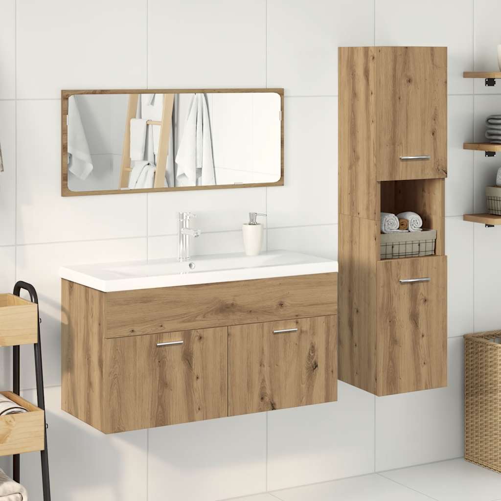 Set Mobili da Bagno 4 pz Rovere Artigianale Legno Multistrato
