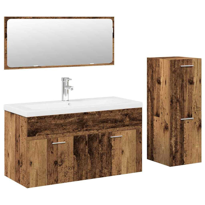 Set Mobili da Bagno 4 pz Legno Antico in Legno Multistrato