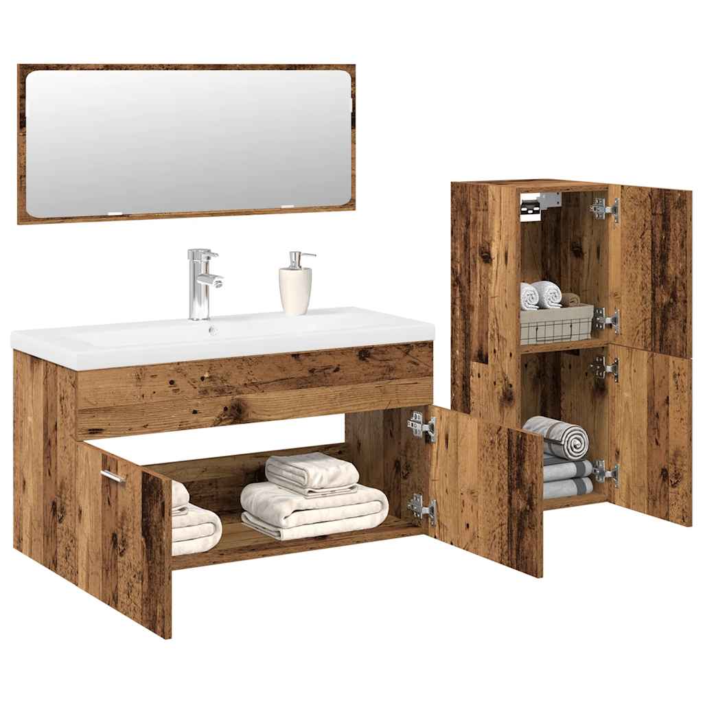 Set Mobili da Bagno 4 pz Legno Antico in Legno Multistrato