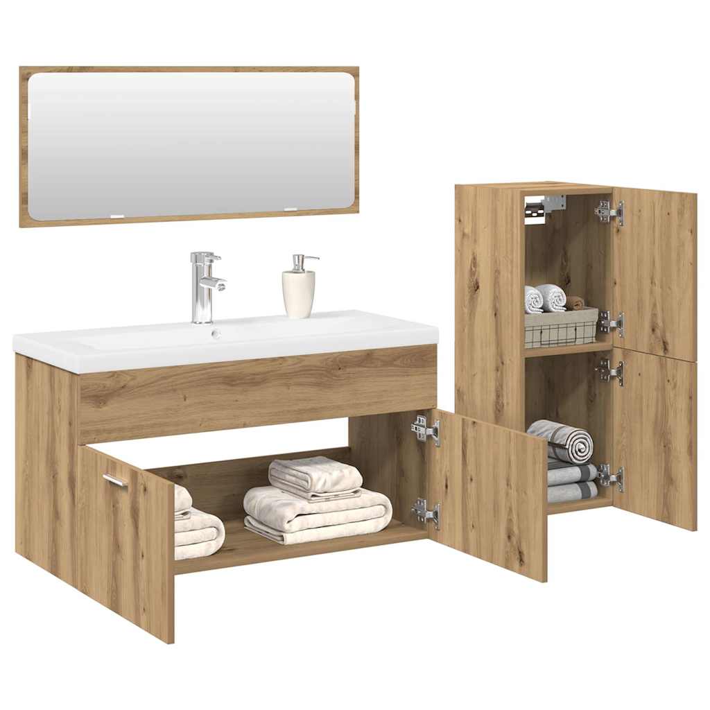 Set Mobili da Bagno 4 pz Rovere Artigianale Legno Multistrato 3328918