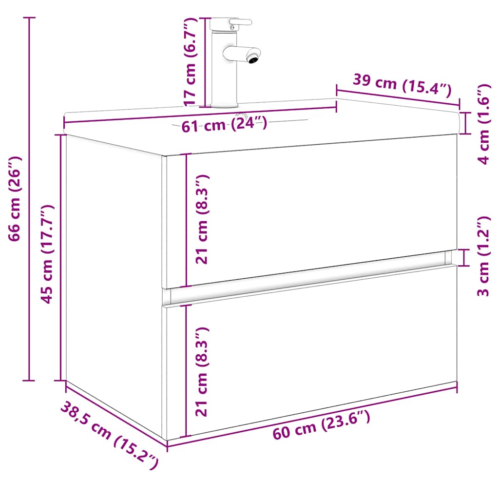 Mobile da Bagno con Lavabo Integrato e Rubinetto Legno Antico 3328931