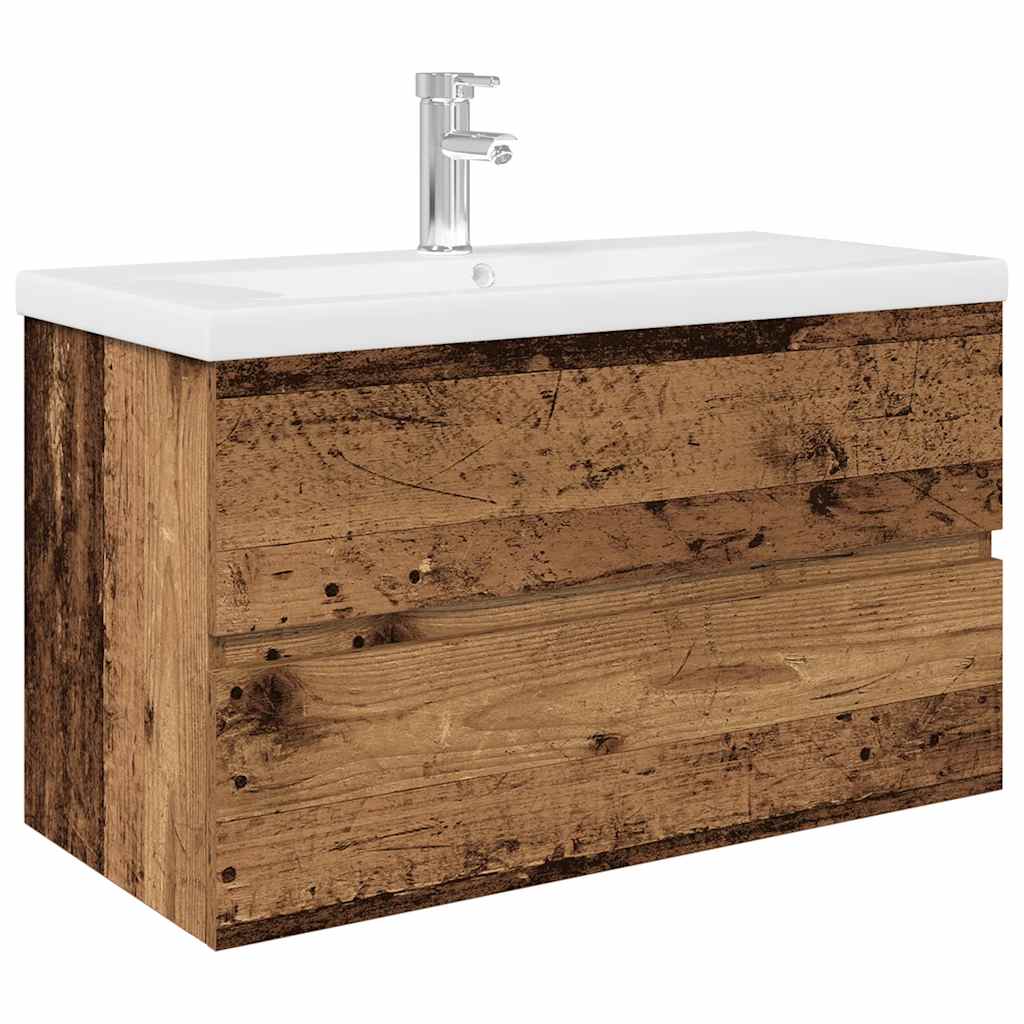 Mobile da Bagno con Lavabo Integrato e Rubinetto Legno Antico 3328933