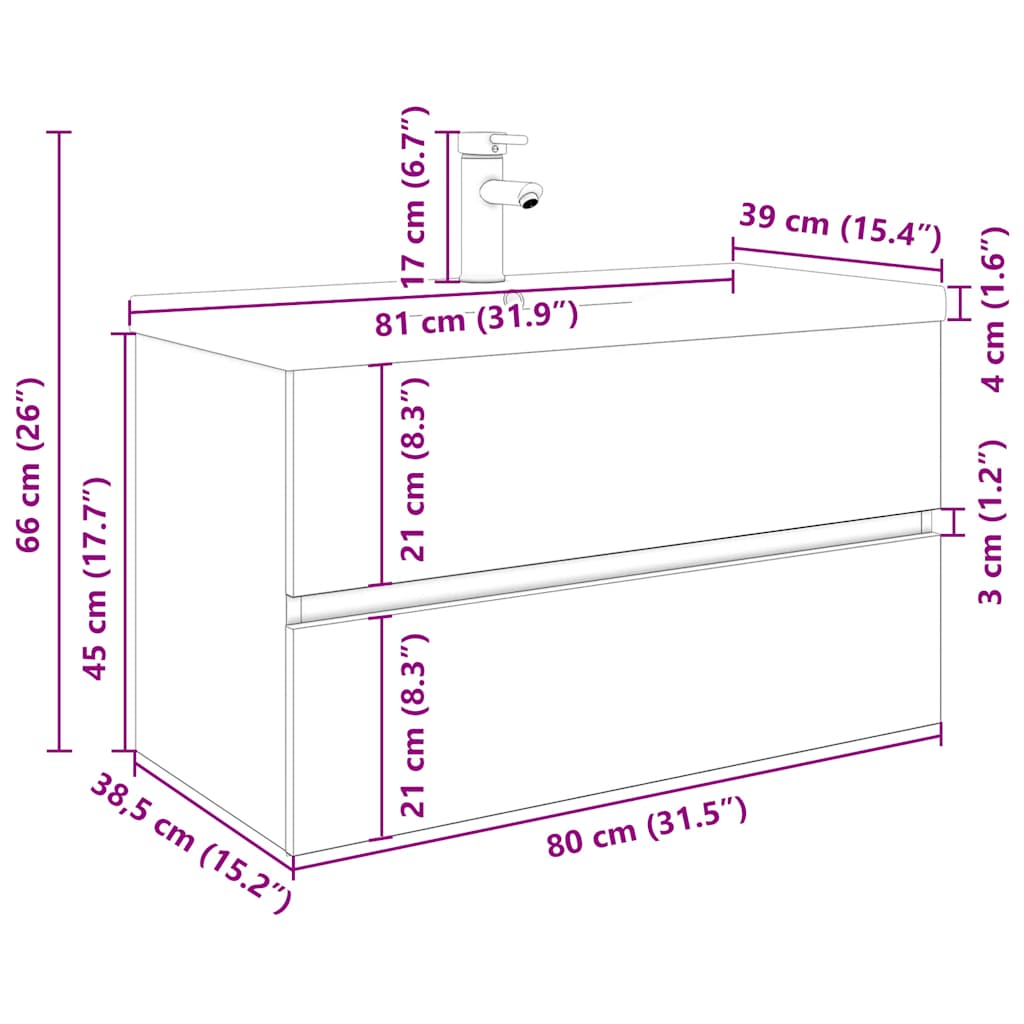 Mobile da Bagno con Lavabo Integrato e Rubinetto Legno Antico 3328933