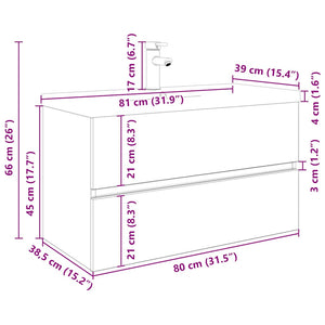 Mobile da Bagno con Lavabo Integrato e Rubinetto Legno Antico 3328933