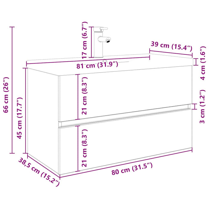 Mobile da Bagno con Lavabo Integrato e Rubinetto Legno Antico 3328933