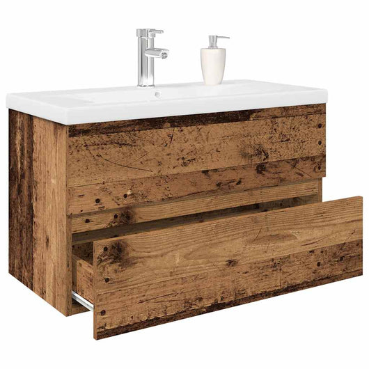 Mobile da Bagno con Lavabo Integrato e Rubinetto-Armadietto da bagno con Lavandino Legno Antico 879699