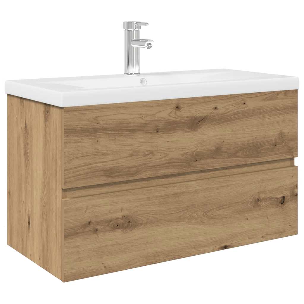Mobile Bagno con Lavabo Integrato&Rubinetto Rovere Artigianale 3328934