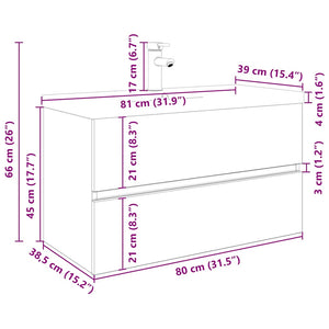 Mobile Bagno con Lavabo Integrato&Rubinetto Rovere Artigianale