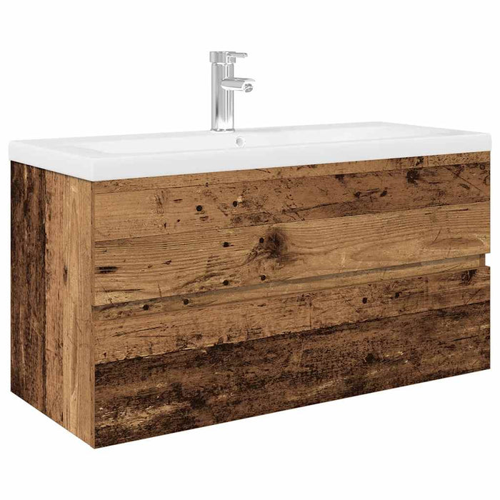 Mobile da Bagno con Lavabo Integrato e Rubinetto Legno Antico