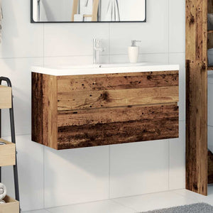 Mobile da Bagno con Lavabo Integrato e Rubinetto Legno Antico 3328935