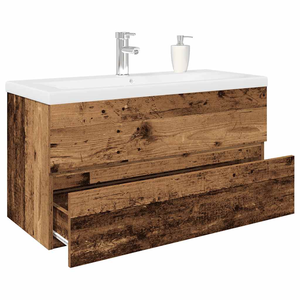 Mobile da Bagno con Lavabo Integrato e Rubinetto Legno Antico 3328935