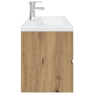 Mobile Bagno con Lavabo Integrato&Rubinetto Rovere Artigianale 3328936