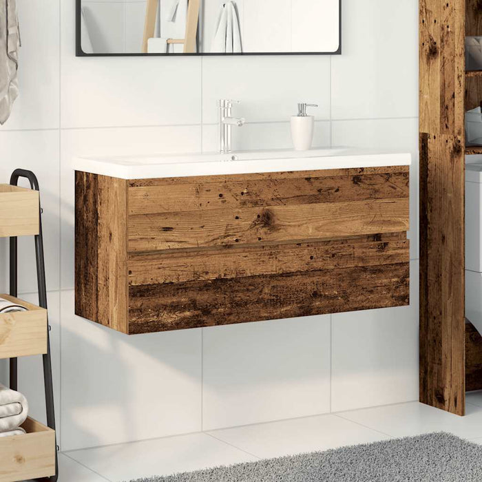 Mobile da Bagno con Lavabo Integrato e Rubinetto-Armadietto da bagno con Lavandino Legno Antico 385651
