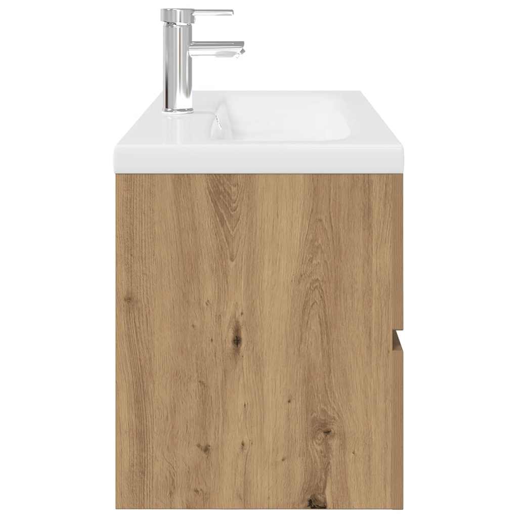 Mobile Bagno con Lavabo Integrato&Rubinetto Rovere Artigianale 3328938
