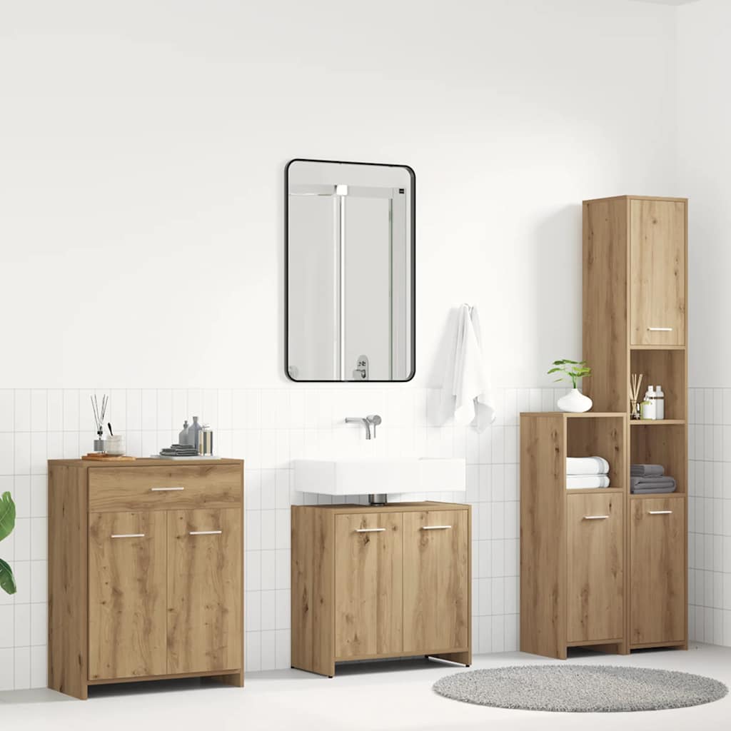 Set Mobili da Bagno 4 pz Rovere Artigianale Legno Multistrato 3328942