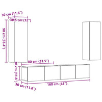 vidaXL Mobili TV a Parete 4 pz Legno Antico in Legno Multistrato