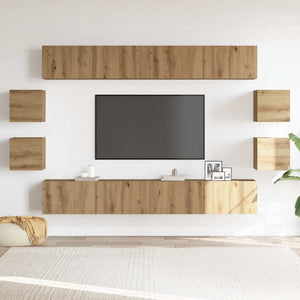 vidaXL Set Mobile TV 8 pz Montato a Parete Rovere in Legno Multistrato