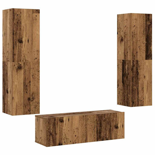 Mobili TV a Parete 3 pz-Set di 3 Credenza per TV sospesa Legno Antico in Legno Multistrato 777495
