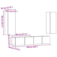 vidaXL Mobili TV a Parete 4 pz Rovere Artigianale in Legno Multistrato