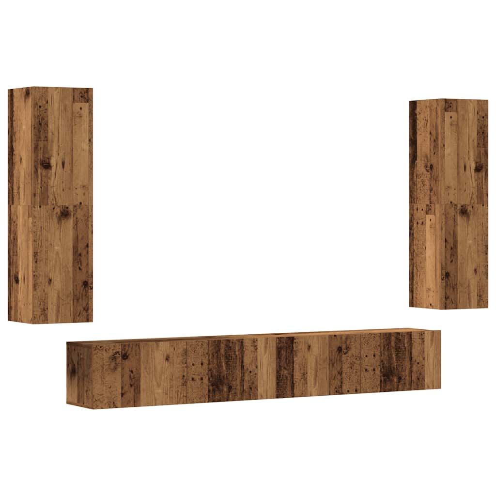 Mobili TV a Parete 4 pz-Set di 4 Credenza per TV sospesa Legno Antico in Legno Multistrato 902380