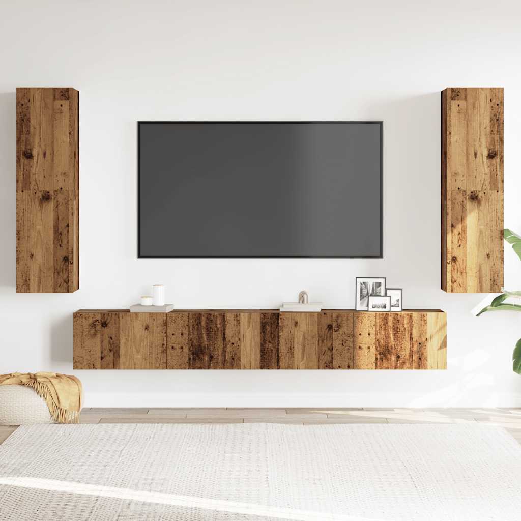 Mobili TV a Parete 4 pz-Set di 4 Credenza per TV sospesa Legno Antico in Legno Multistrato 902380