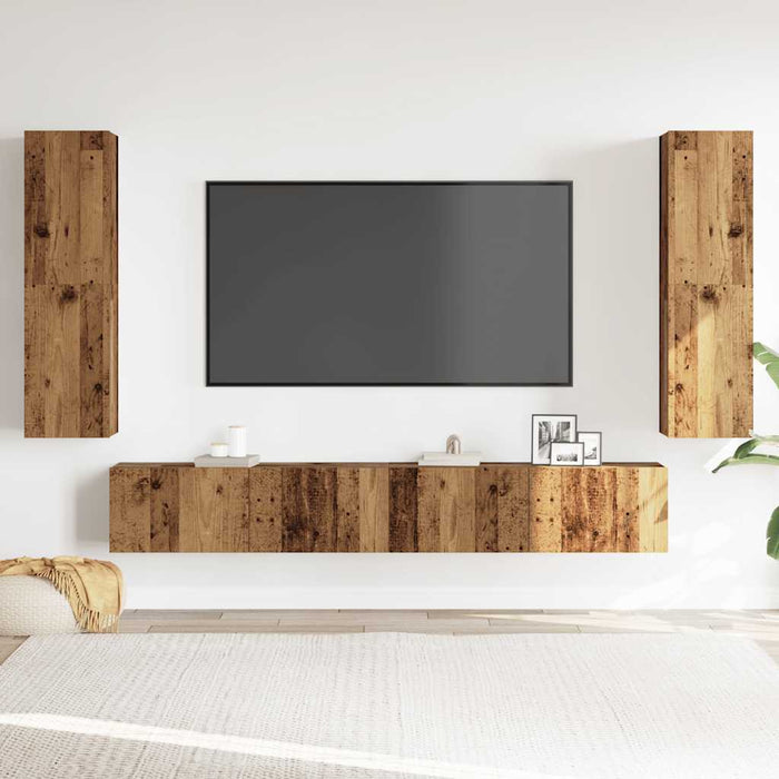 Mobili TV a Parete 4 pz-Set di 4 Credenza per TV sospesa Legno Antico in Legno Multistrato 902380