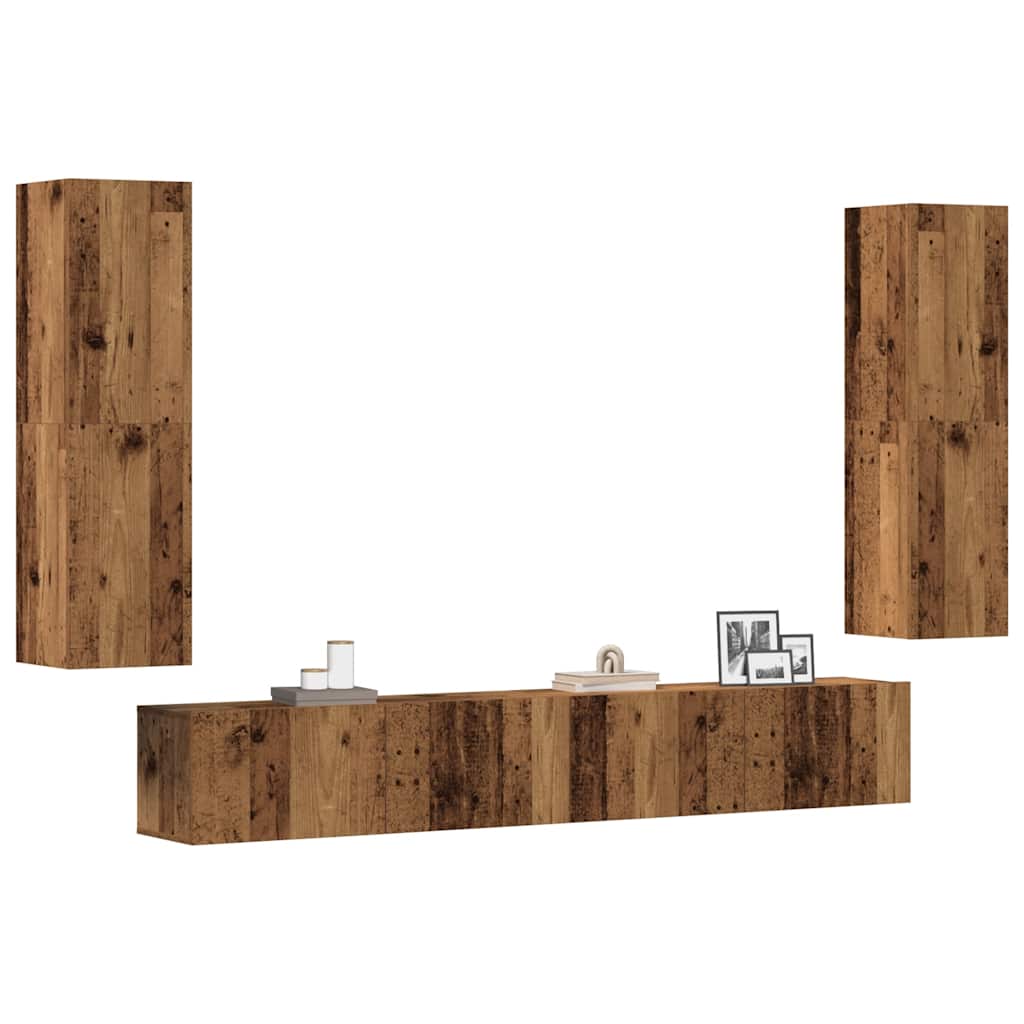 Mobili TV a Parete 4 pz-Set di 4 Credenza per TV sospesa Legno Antico in Legno Multistrato 902380