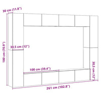 vidaXL Set Mobile TV 8 pz Montato a Parete Rovere in Legno Multistrato