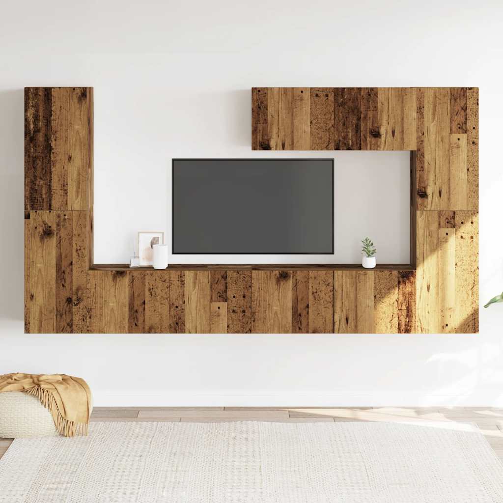 vidaXL Mobili TV a Parete 7 pz Legno Antico in Legno Multistrato