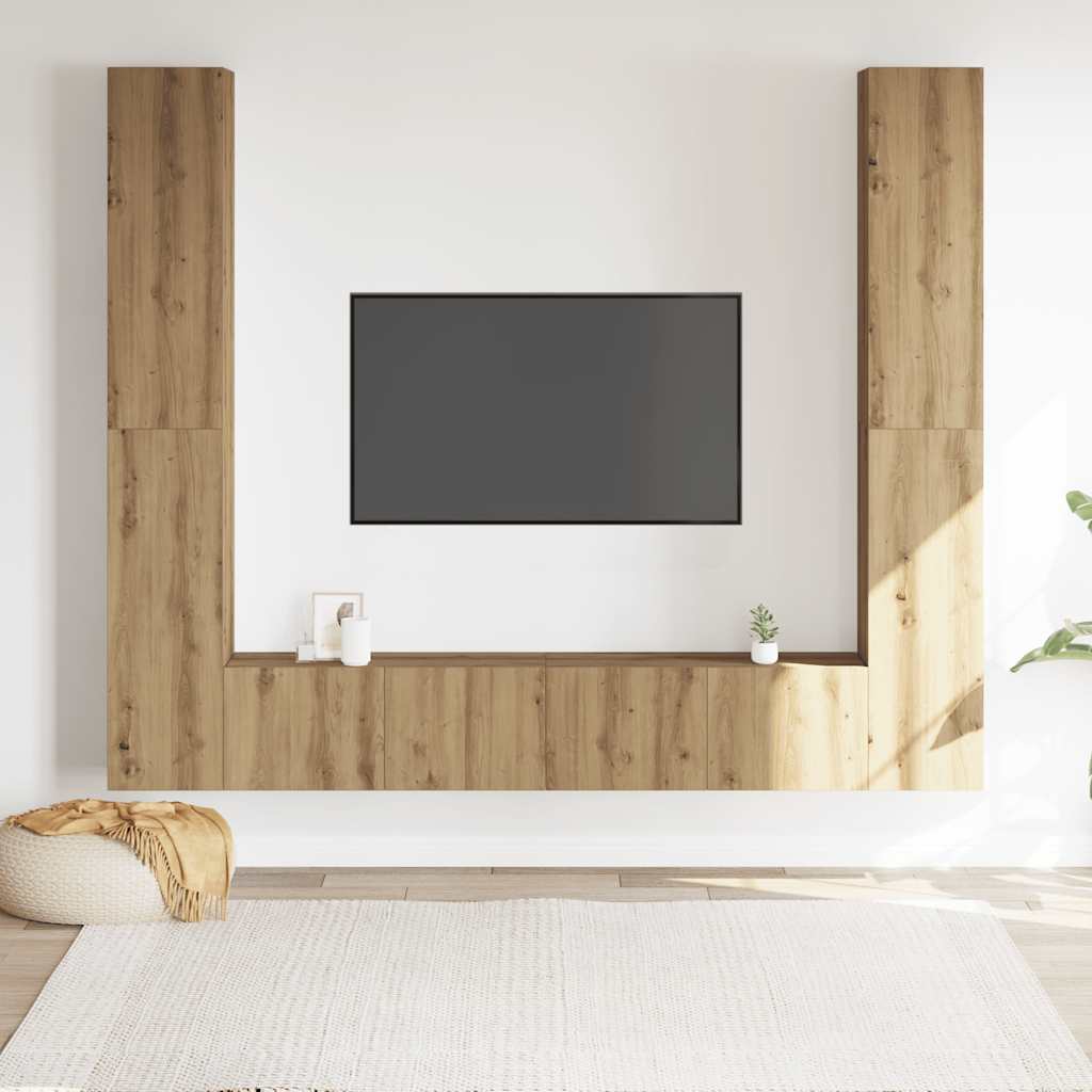 vidaXL Mobili TV a Parete 6 pz Rovere Artigianale Legno Multistrato