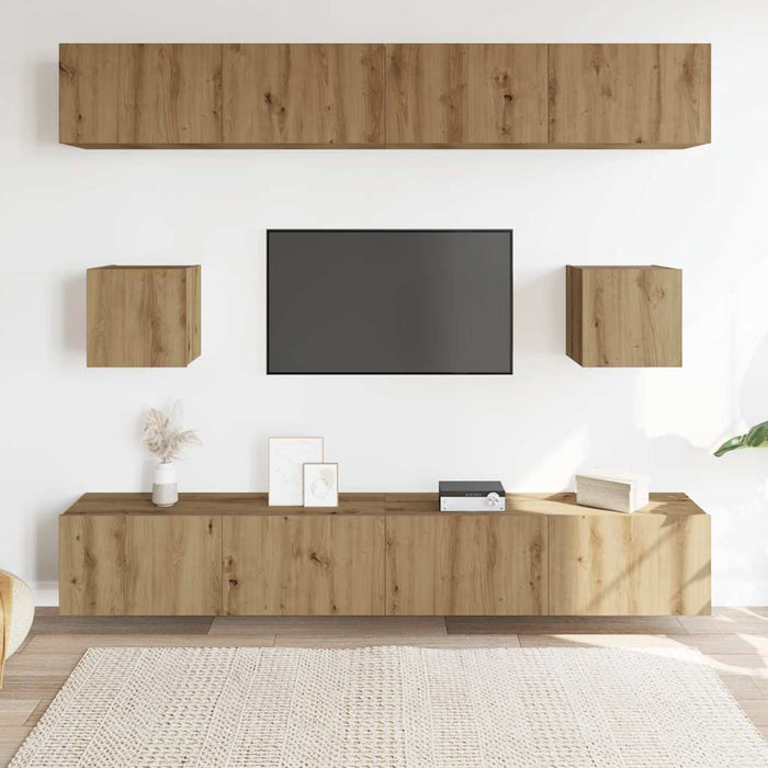 Set Mobile TV 6 pz Montato a Parete Rovere in Legno Multistrato 3328992