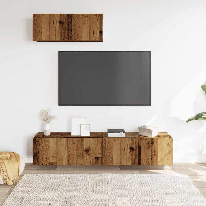 Set Mobile TV 3 pz-Set di 3 Credenza per TV Montato a Parete Legno Antico in Truciolato 207370