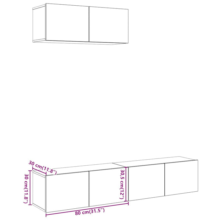 Set Mobile TV 3 pz-Set di 3 Credenza per TV Montato a Parete Legno Antico in Truciolato 207370