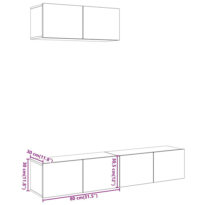 Set Mobile TV 3 pz Montato a Parete Rovere in Truciolato 3329004