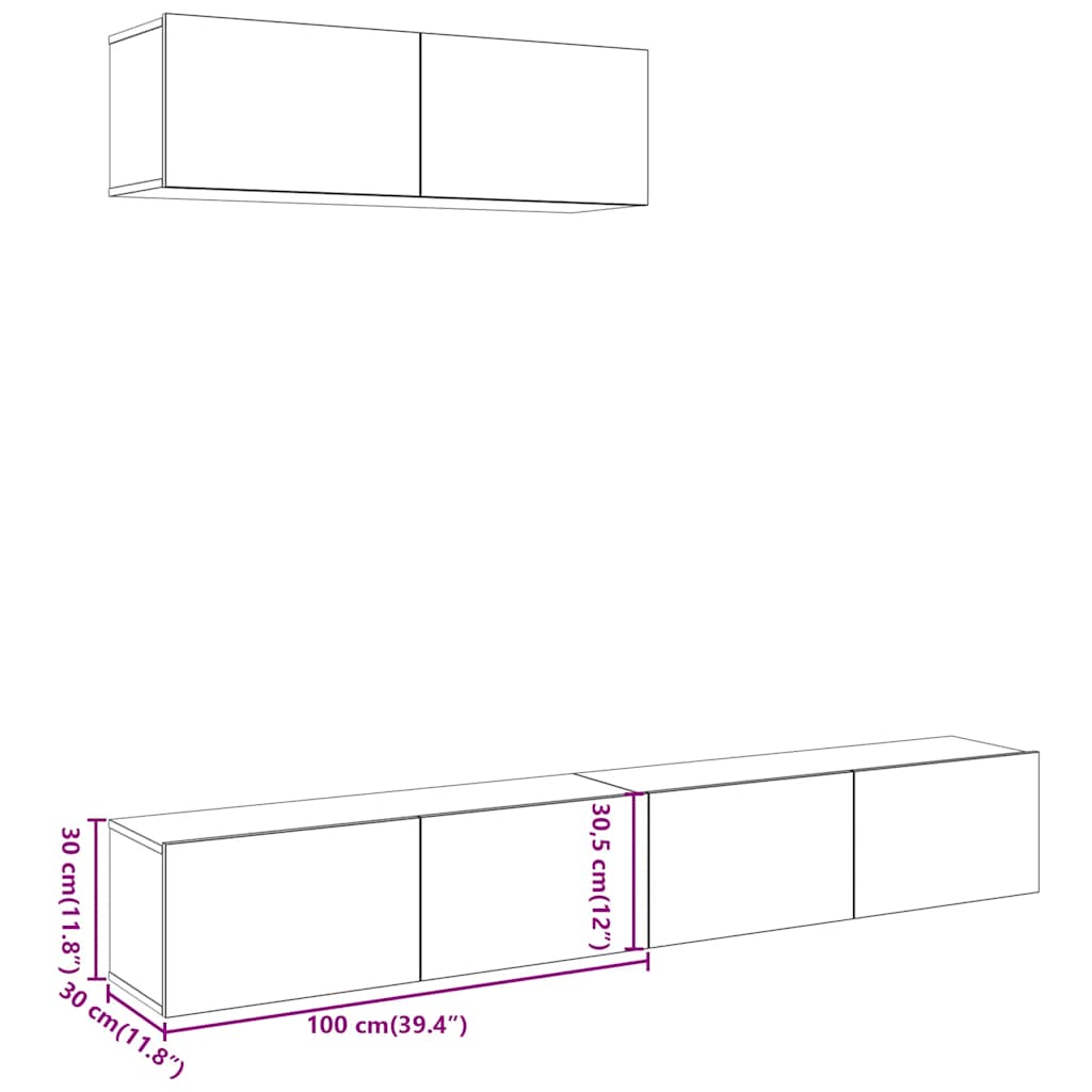 Mobili TV a Parete 3 pz-Set di 3 Credenza per TV sospesa Rovere 100x30x30 cm Truciolato