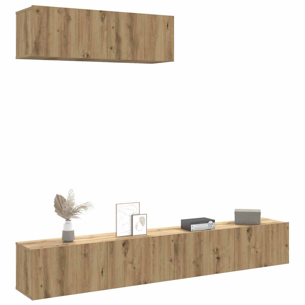 Mobili TV a Parete 3 pz-Set di 3 Credenza per TV sospesa Rovere 100x30x30 cm Truciolato