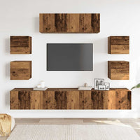 Set Mobile TV 7 pz Montato a Parete Legno Antico in Truciolato