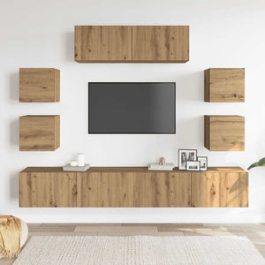Set Mobile TV 7 pz Montato a Parete Rovere in Legno Multistrato